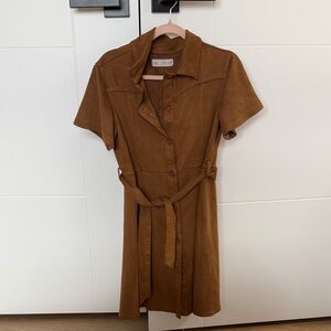 Brown Button-Up Belted Dress